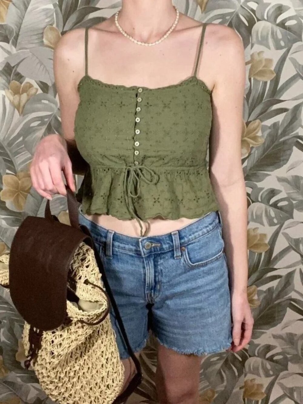 Aerie Olive Green Smocked Tube Top | Soft Cotton Strapless Summer Top